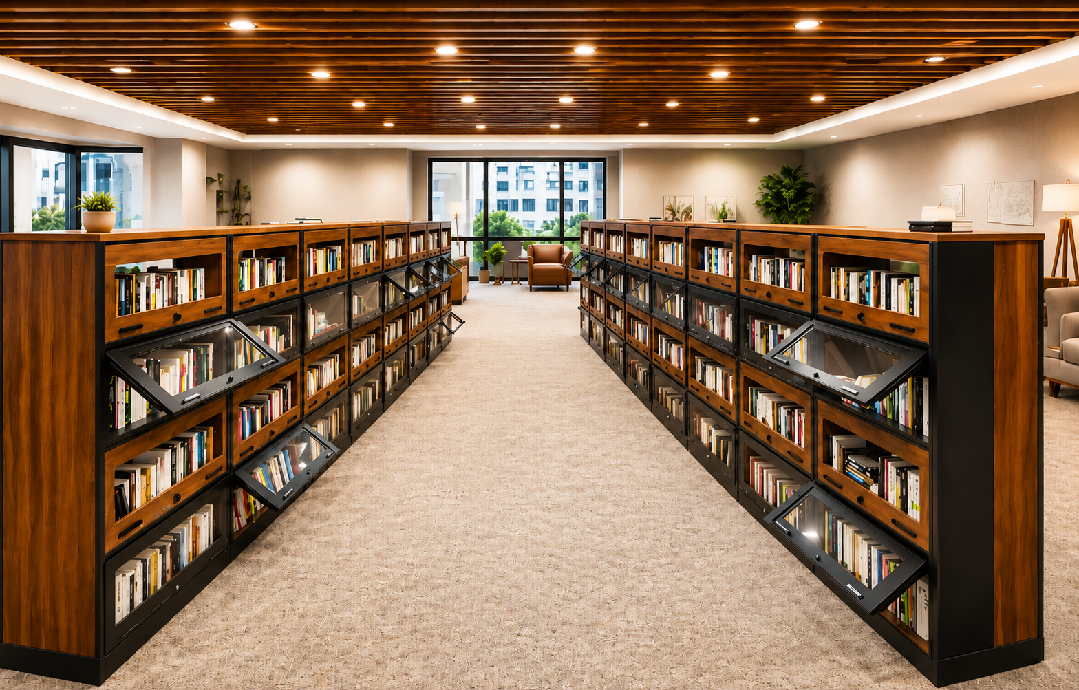 Book Display & Storage Unit (Glass-Door Cabinet Style) — Library Furniture, Zumax